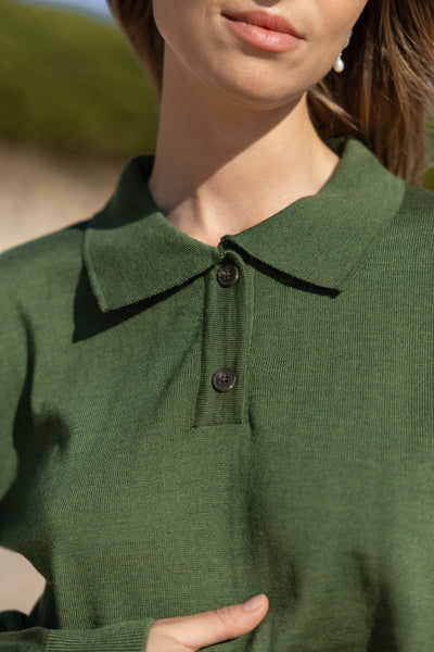 Galante 100% merino polo palaidinė žalia alyvuogė