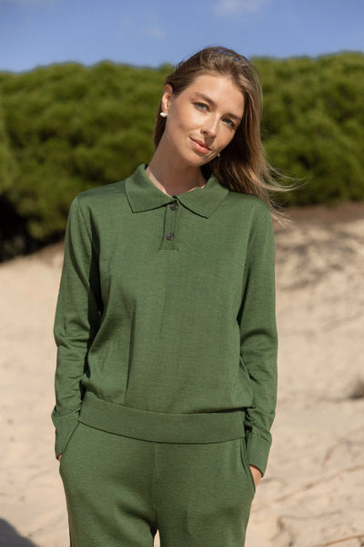 Galante 100% merino polo palaidinė žalia alyvuogė