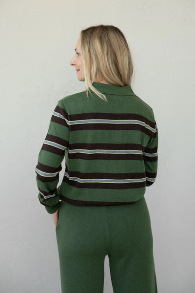 Galante 100% merino polo palaidinė žalia dryžuota