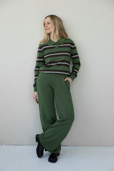 Galante 100% merino polo palaidinė žalia dryžuota