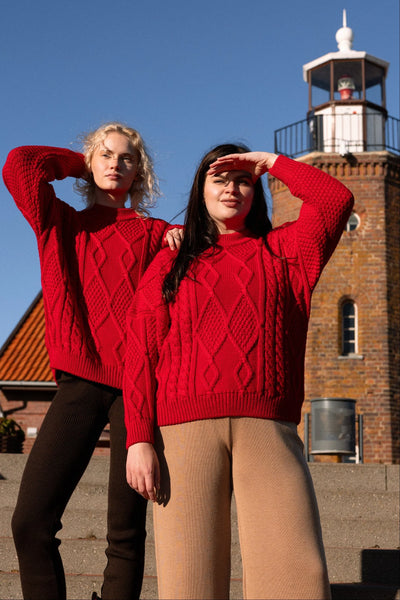 Nonna 100% merino vilnos megztinis su pynėmis raudona