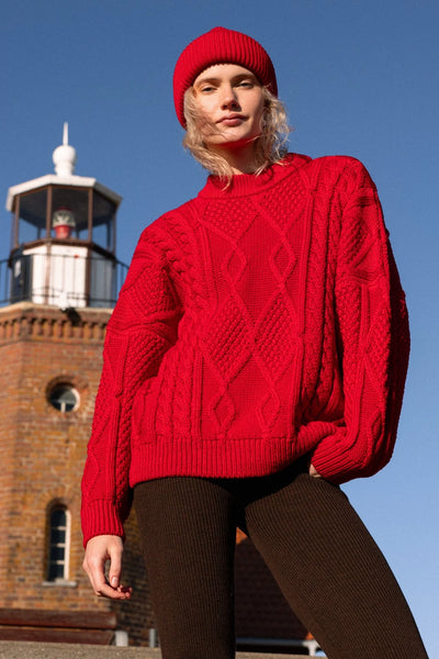 Nonna 100% merino vilnos megztinis su pynėmis raudona
