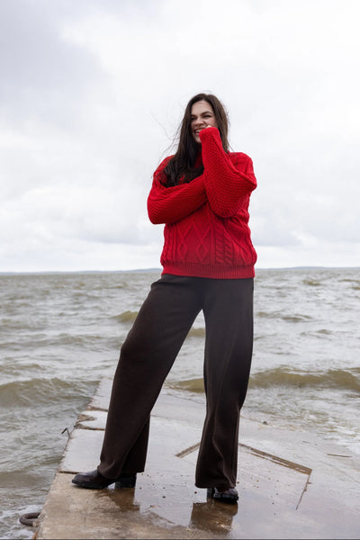 Nonna 100% merino vilnos megztinis su pynėmis raudona