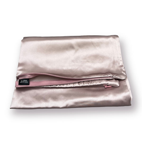 Rožinės spalvos šilkinis pagalvės užvalkalas
