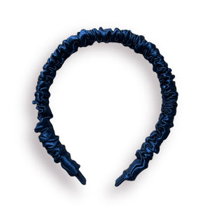 Mėlynos spalvos šilkinis plaukų lankelis